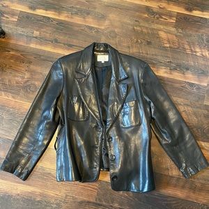 John Michael | Vintage Black 100% Leather Blazer